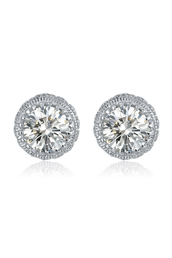 Halo 3D Stud Earrings for Women Round Sterling Silver Clear Cz Ginger Lyne Collection
