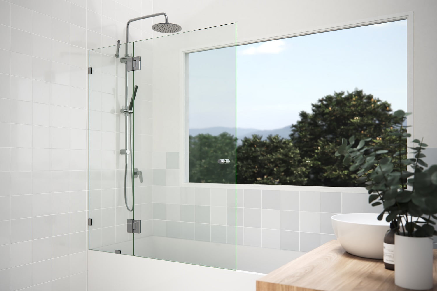 Halo 48.5" x 58.25" Frameless Glass Bathtub Door with Chrome Hinges