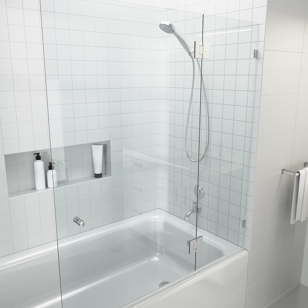 Halo 58.25" x 51" Frameless Glass Bathtub Door with Brushed Nickel Hinges