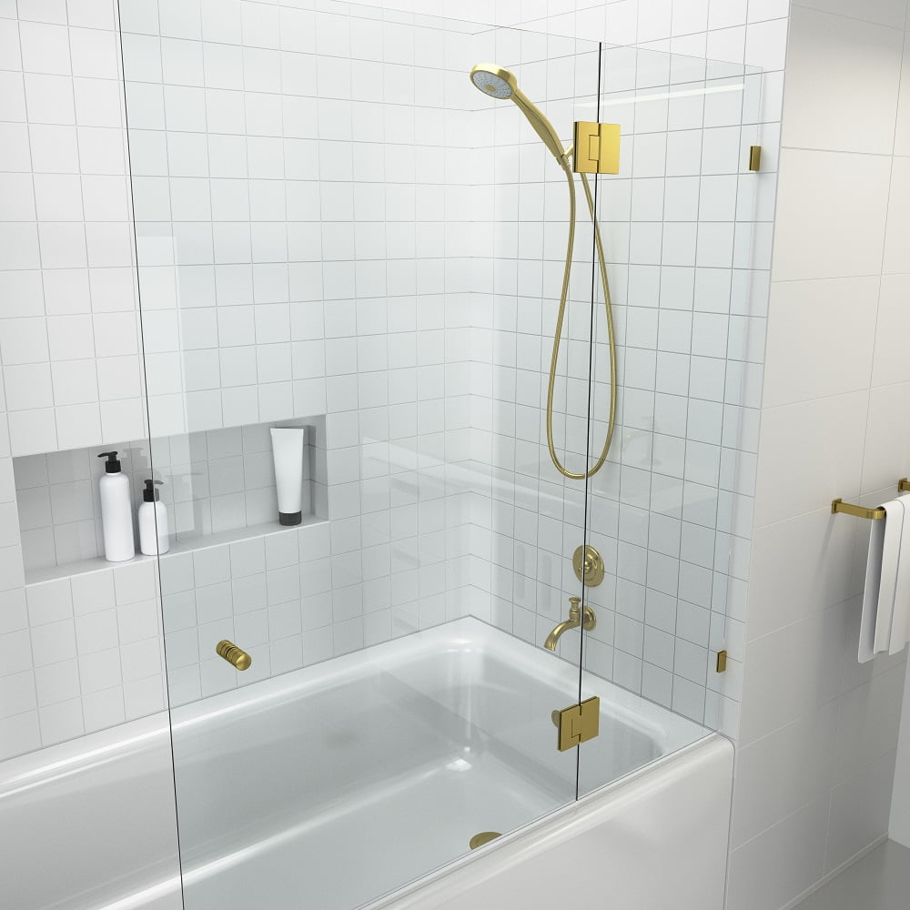 Halo 51" x 58" Frameless Glass Bathtub Shower Door with Brass Hinges