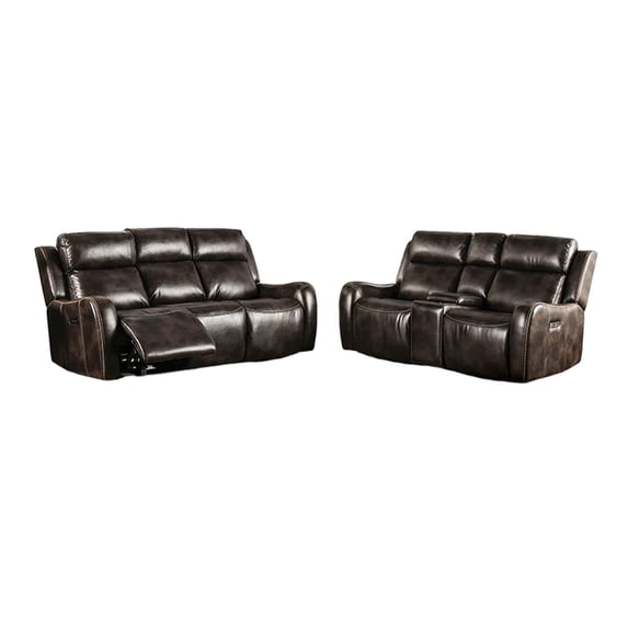 Halo 79 Inch Power Recliner Sofa, Tilting Back, Brown Faux Leather, USB