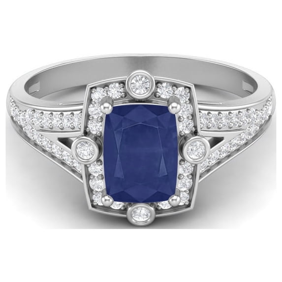 Halo Accent 1.65 Cts Cushion Blue Sapphire 925 Sterling Silver Women Valentines Day Gifts Ring