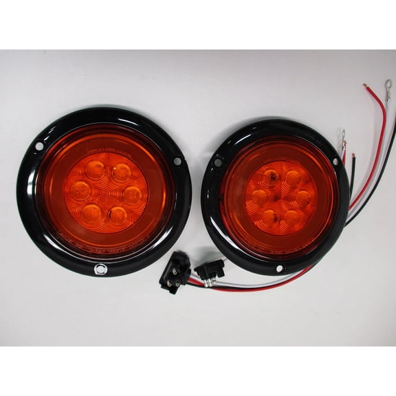 Halo Amber LED 4" Round Trailer Truck Park Turn Signal Lights 5.5" Flange Mount