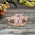 thumbnail image 1 of Halo Art Deco 1.75 Carat Emerald Cut Morganite Wedding Set Bridal Ring Engagement Ring Set On 10k Rose Gold Stacking Matching Band Anniversary Gift, 1 of 5