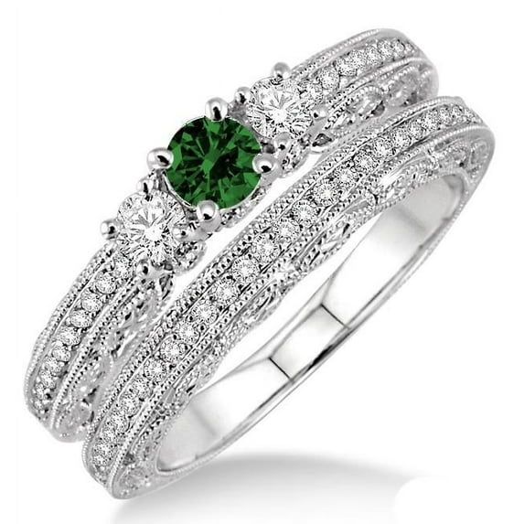 Halo Art Deco 2.5 Carat 6mm Round Cut Diamond Moissanite Engagement Ring Antique Bridal Set on 10k White Gold