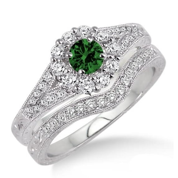 Halo Art Deco 2.5 Carat 6mm Round Cut Moissanite Diamond Engagement Ring Antique Floral Bridal Set On 10K White Gold