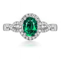 Halo Art Deco 2 Carat Green Emerald 8x6mm Oval Cut And Moissanite Diamond Engagement Ring in 10k White Gold