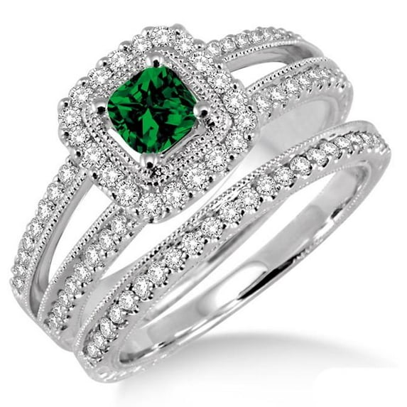 Halo Art Deco 3 Carat 6mm Princess Cut Antique Bridal Set Moissanite Diamond Engagement Ring On 10K White Gold, Promise Ring, Anniversary Ring