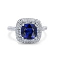 thumbnail image 1 of Halo Art Deco Cushion Cut Ring Blue Sapphire CZ 925 Sterling Silver Size 8, 1 of 7