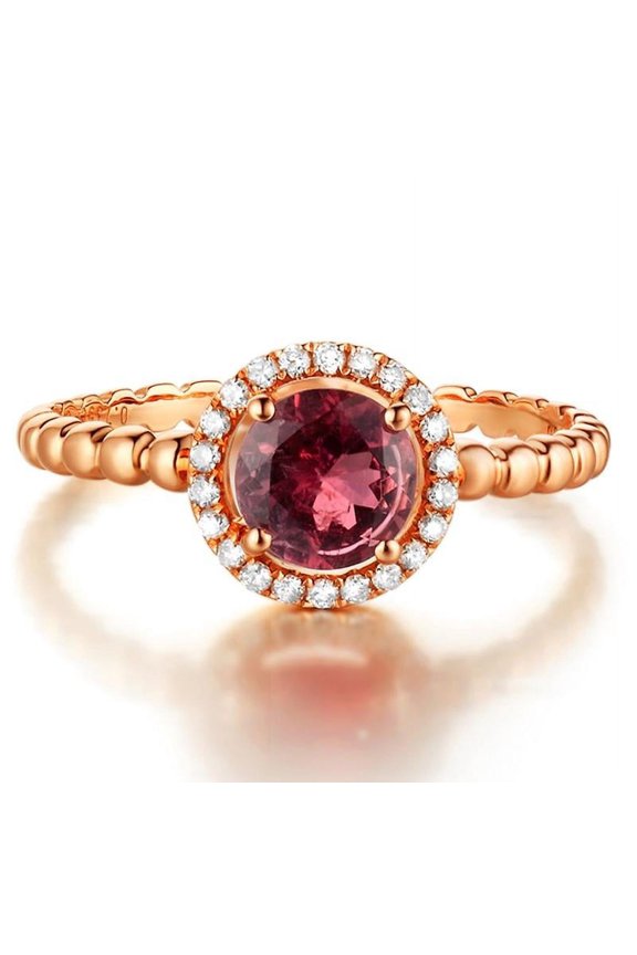 Halo Art Deco Excellent 1.75 Carat Red Ruby And Moissanite Diamond Engagement Ring In 10K Rose Gold, Promise Ring, Anniversary Ring