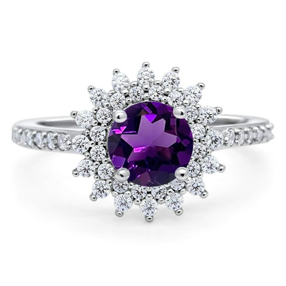 Halo Art Deco Natural Amethyst Halo Wedding Round Ring 925 Sterling Silver Size 5
