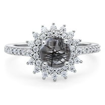 Halo Art Deco Natural Rutilated Quartz Halo Wedding Round Ring 925 Sterling Silver Size 5