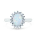 thumbnail image 1 of Halo Art Deco Oval Ring Lab Created White Opal 925 Sterling Silver Size 9, 1 of 6