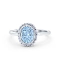 thumbnail image 1 of Halo Art Deco Oval Shape Wedding Band Ring Aquamarine CZ 925 Sterling Silver Size 10, 1 of 6