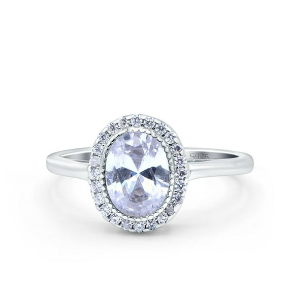 Halo Art Deco Oval Shape Wedding Band Ring CZ 925 Sterling Silver Size 6
