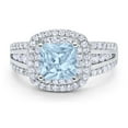 thumbnail image 1 of Halo Art Deco Ring Princess Cut Aquamarine CZ 925 Sterling Silver Size 12, 1 of 7
