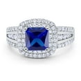 thumbnail image 1 of Halo Art Deco Ring Princess Cut Blue Sapphire CZ 925 Sterling Silver Size 5, 1 of 7