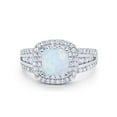 thumbnail image 1 of Halo Art Deco Ring Princess Cut Lab Created White Opal 925 Sterling Silver Size 9, 1 of 6