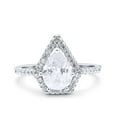 thumbnail image 1 of Halo Art Deco Solitaire Accent Pear Wedding Bridal Ring CZ 925 Sterling Silver Size 7, 1 of 6