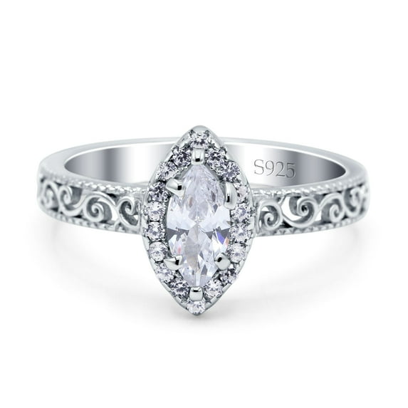 Halo Art Deco Wedding Engagement Ring CZ 925 Sterling Silver Size 8