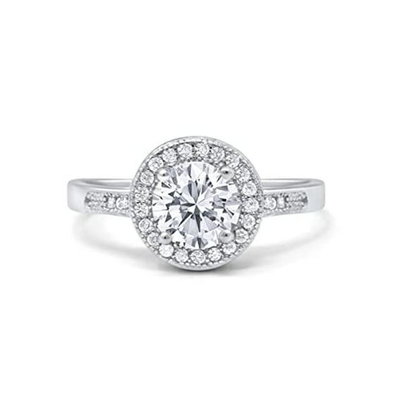 Halo Art Deco Wedding Engagement Ring Round Cubic Zirconia 925 Sterling Silver size 10
