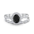 thumbnail image 1 of Halo Bridal Set Piece Oval Ring Black CZ 925 Sterling Silver Size 11, 1 of 5