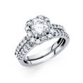 thumbnail image 1 of Halo CZ Engagement Ring & Wedding Band Set 14k White Gold Bridal CZ Rings Set Side Stones Solid Size 5, 1 of 1