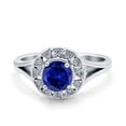 thumbnail image 1 of Halo Celtic Round Engagement Ring Blue Sapphire CZ 925 Sterling Silver Size 9, 1 of 6