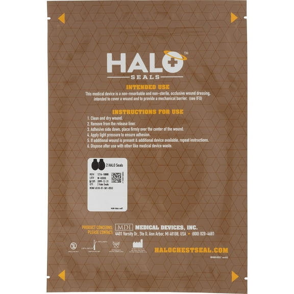 Halo Chest Seal High Performance Occlusive Dressing for Trauma Wounds, 2 Count