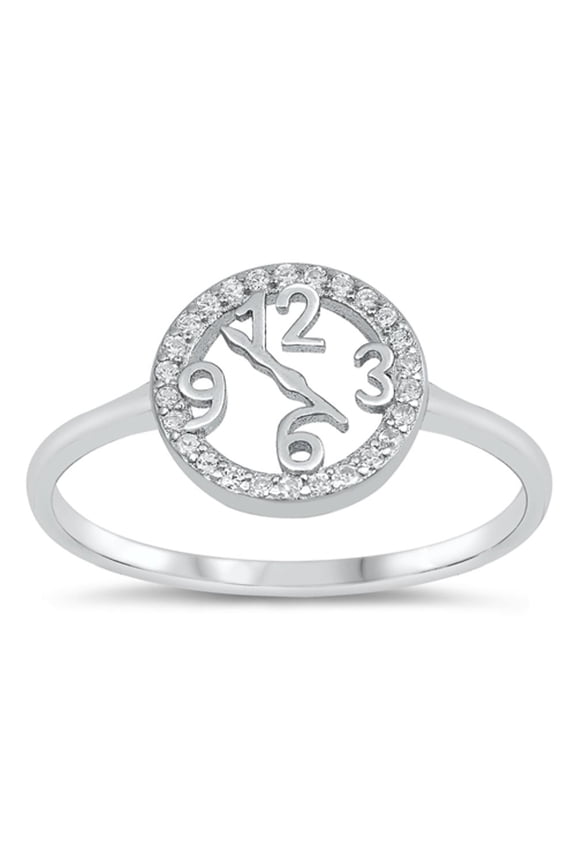 Halo Clock Face Time Ring Clear Cubic Zirconia .925 Sterling Silver Band White Jewelry Female Size 9