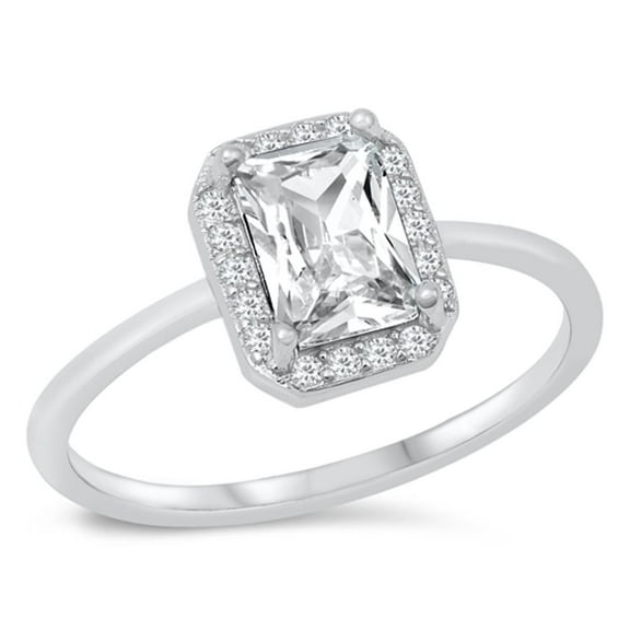 Halo Cushion Clear Cubic Zirconia Ring .925 Sterling Silver Band White Jewelry Female Male Size 8
