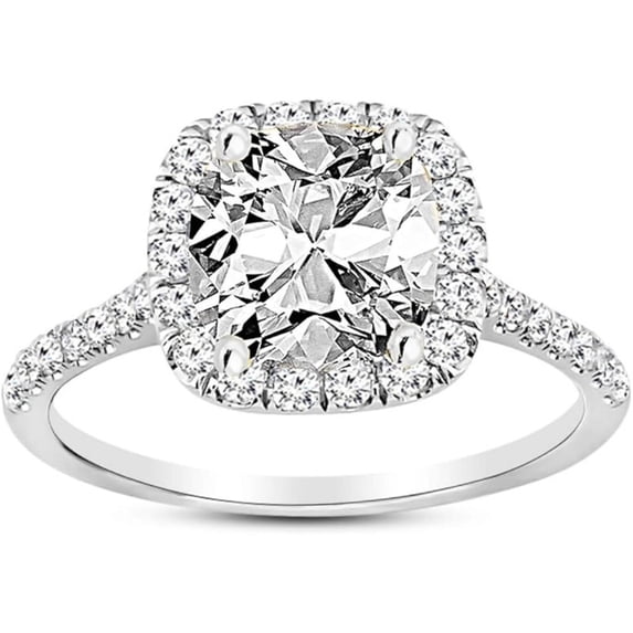 Halo Cushion Cut Diamond Wedding Engagement Ring For Women In 925 Sterling Silver 14K White Gold Plating