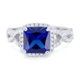 thumbnail image 1 of Halo Cushion Cut Ring Blue Sapphire CZ 925 Sterling Silver Size 8, 1 of 4