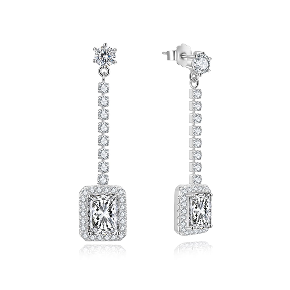 Halo Dangle Earrings for Women Sterling Silver Pink Clear CZ Ginger Lyne Collection
