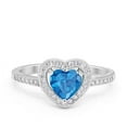 thumbnail image 1 of Halo Dazzling Heart Promise Ring Round Blue Topaz CZ 925 Sterling Silver Size 7, 1 of 6
