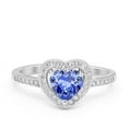 thumbnail image 1 of Halo Dazzling Heart Promise Ring Round Tanzanite CZ 925 Sterling Silver Size 6, 1 of 6