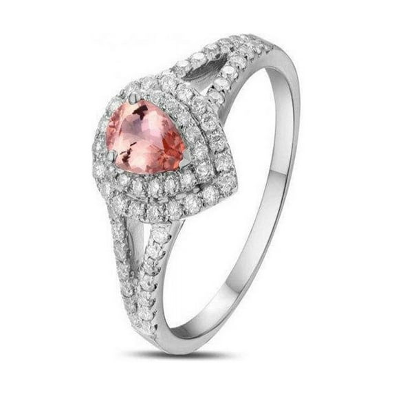 Halo Design 1.25 Carat Pear cut Morganite and Diamond Engagement Ring in 14k White Gold morganite and diamond engagement ring
