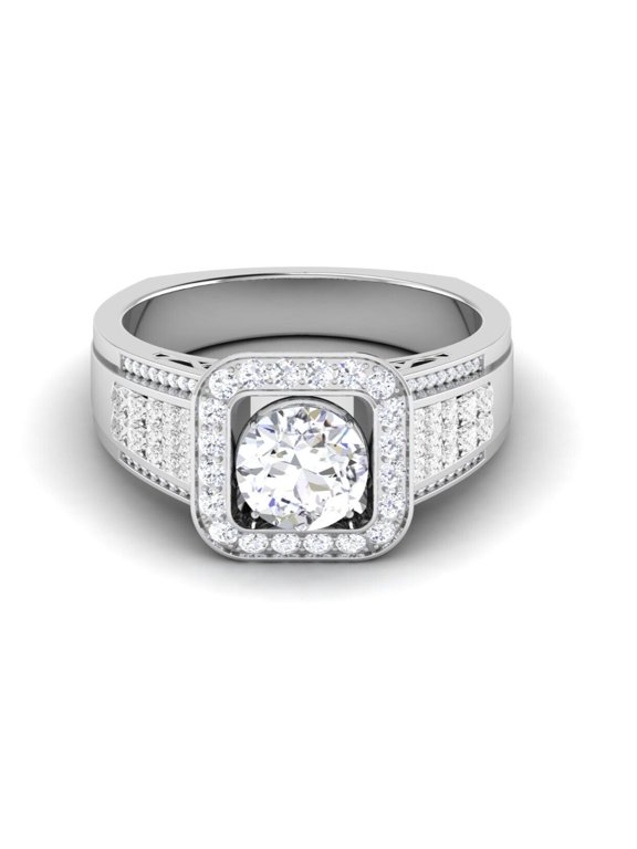 Halo Diamond Engagement Ring, Wide Euro Shank Diamond Ring, Accents Diamond Wedding Ring, 2.5 Ct Simulated Diamond, 14K White Gold Plated