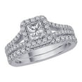 thumbnail image 1 of Halo Diamond Engagement Set with Princess Cut Center Diamond in 14K White Gold (1 1/2 cttw), 1 of 5