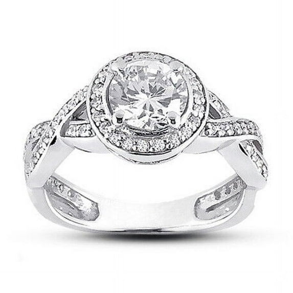 Halo Diamond Ring Twisted Shank Engagement Ring 2.1 Ct Diamond 14K White Gold Over