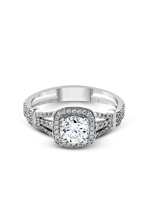 Halo Diamond Wedding Ring, 2.2 CT Cushion Cut Simulated Diamond, Pave Diamond Eangagement Ring, 14K White Gold Plated, Promise Anniversary Ring