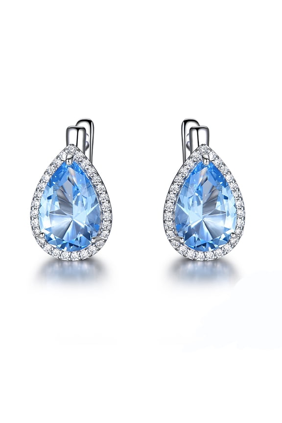 Halo Drop Earrings for Women Blue Topaz Sterling Silver Ginger Lyne Collection