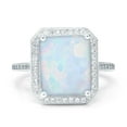 thumbnail image 1 of Halo Emerald Cut Engagement Ring Lab Created White Opal 925 Sterling Silver Size 9, 1 of 6