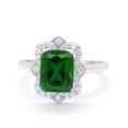 thumbnail image 1 of Halo Emerald Cut Wedding Ring Green Emerald CZ 925 Sterling Silver Size 5, 1 of 5