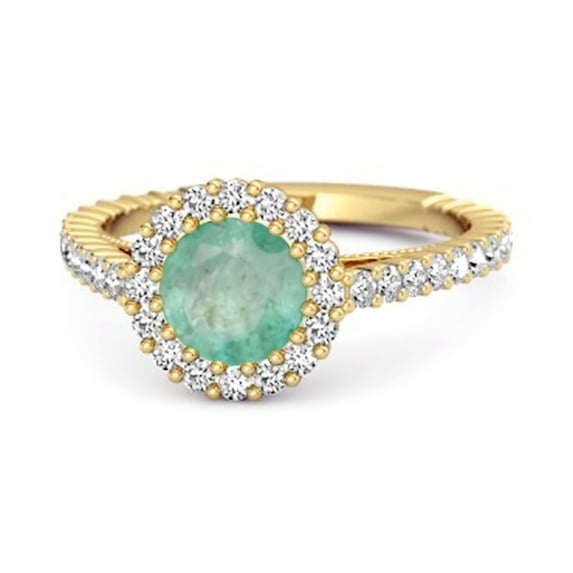 Halo Engagement 925 Sterling Silver Gold Vermeil 0.50 Ctw Emerald Stacking Women Valentines Day Gifts Ring
