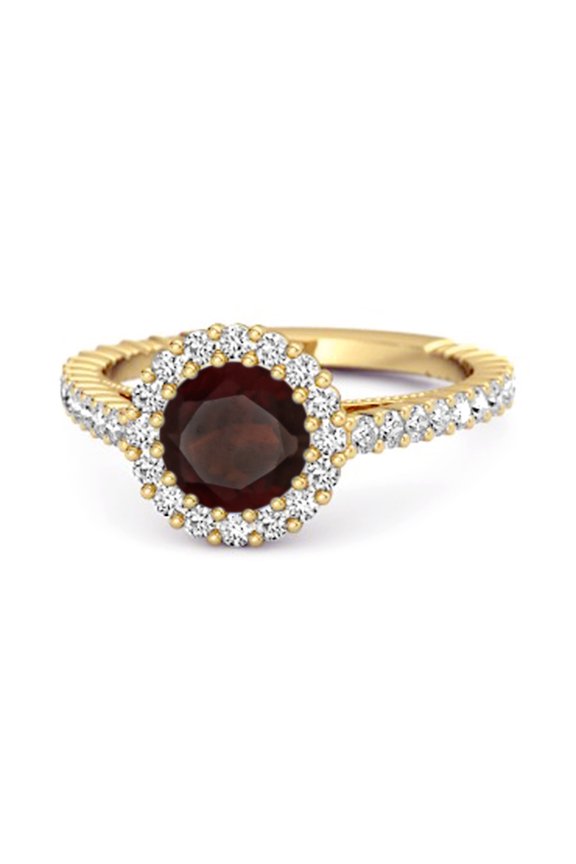 Halo Engagement 925 Sterling Silver Yellow Plated 0.50 Ctw Garnet Stacking Women Valentines Day Gifts Ring