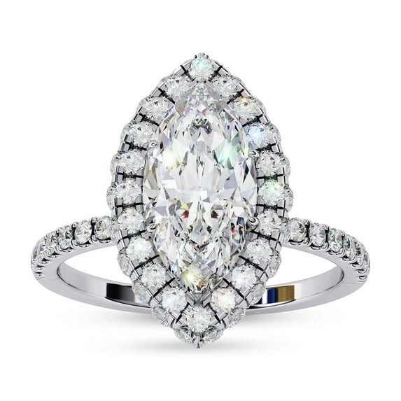 Halo Engagement Promise Rings for Women | Center 12X6mm Marquise Cut Lab Created Moissanite Solitaire Promise Rings for Her in 10K Solid White Gold, Ring Size 4.5