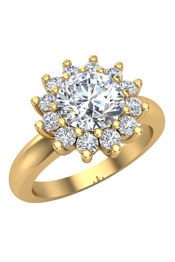 Halo Engagement Ring Classic Style Floral Halo Shared Prong Setting 14K Gold 1.30 CT TW