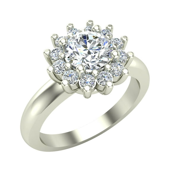 Halo Engagement Ring Classic Style Floral Halo Shared Prong Setting 18K White Gold 1.05 CT TW (G,SI1)