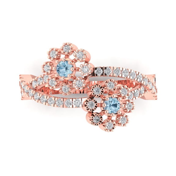 Halo Engagement Ring for Women - 0.48ct Natural Sky Blue Topaz in 18K Rose Gold Promise Ring